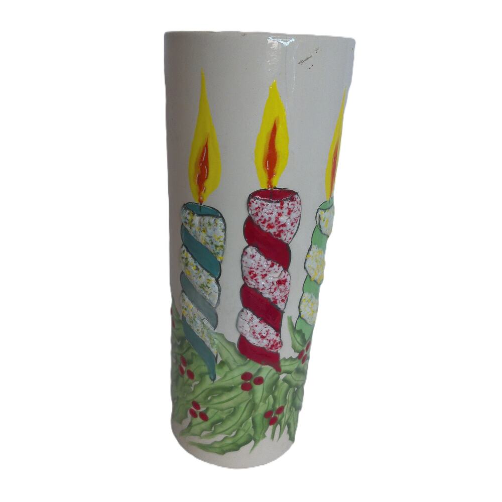 Vintage Mid Century Ceramic Christmas Vase Hurricane Candles Holly READ - Picture 2 of 7